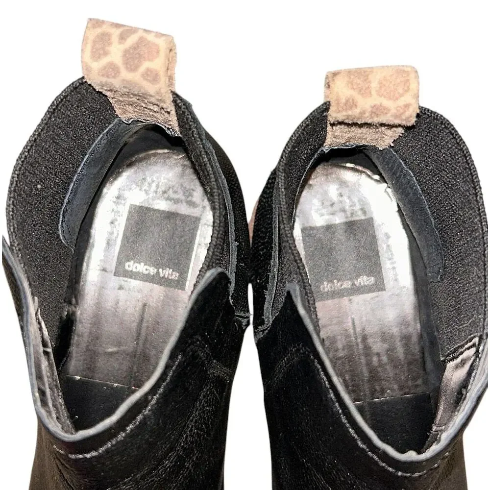 Dolce Vita Huey H2O Water-Resistant Black Leather Lug Sole Booties 8